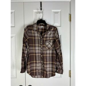 Aerie Womens Plaid Flannel Button Up Blouse Size Small